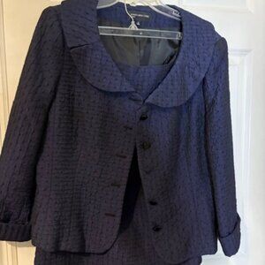 Deep Navy Textured Skirt & Jacket Suit Set